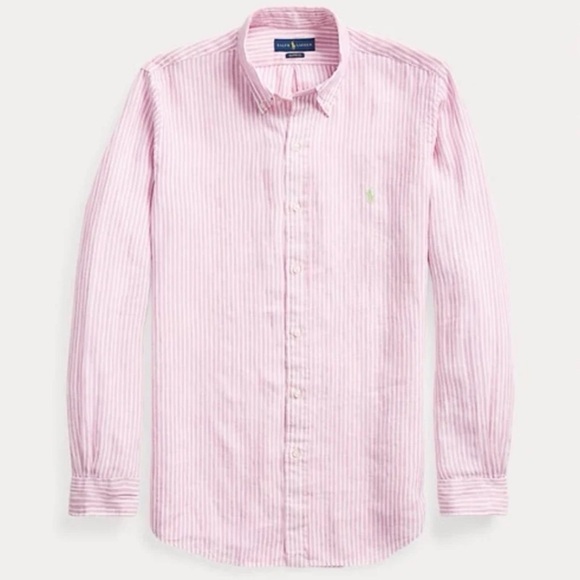 Ralph Lauren Classic Fit Striped Linen Shirt Pink/White 
size Large - Picture 3 of 12